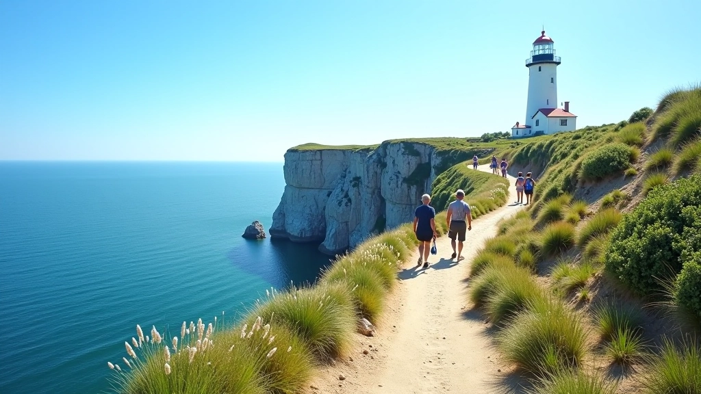 Suvine vaade Pakri pangale, päikeseline ilm ja turised turisti